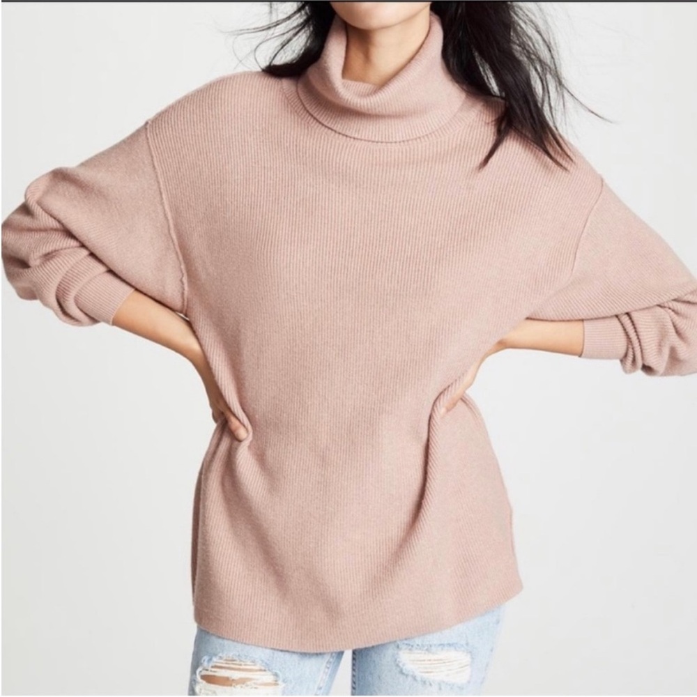 Free people softly structured tunic sweater in dusty mauve pink taupe size xl